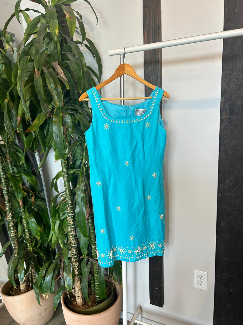 Vintage Teal Shell Embellished Dress