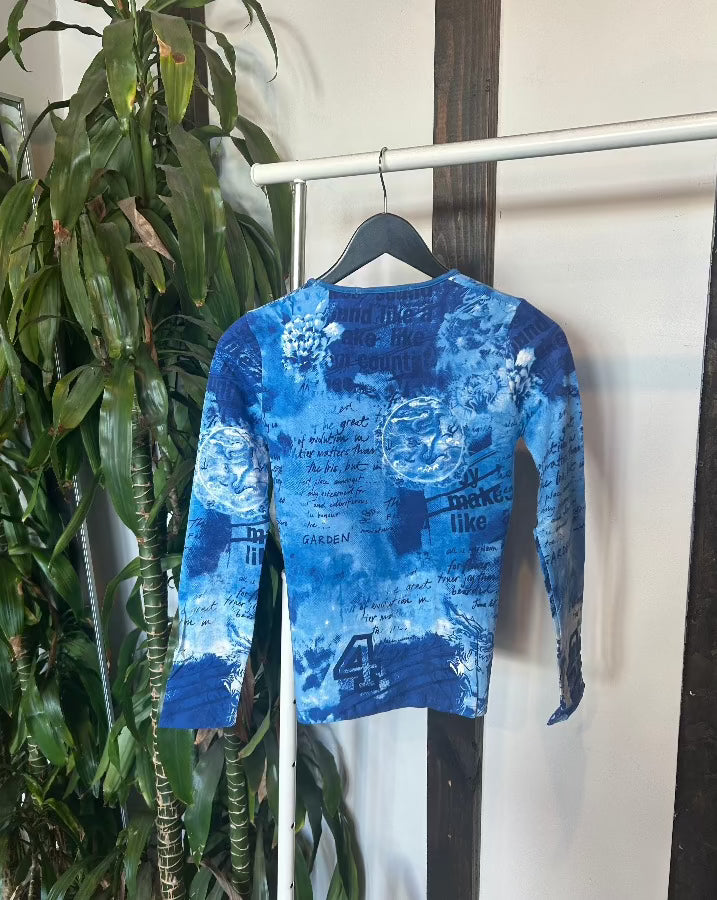 Vintage Teal Printed Sequin Top