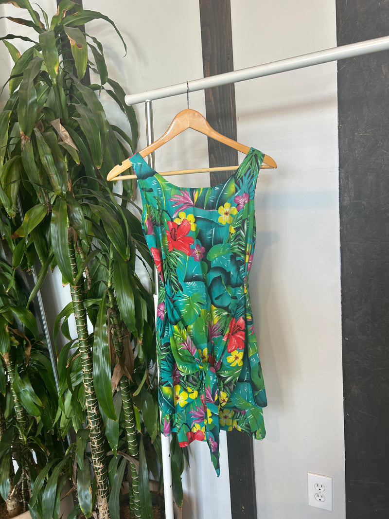 Vintage Hibiscus Printed Wrap Dress