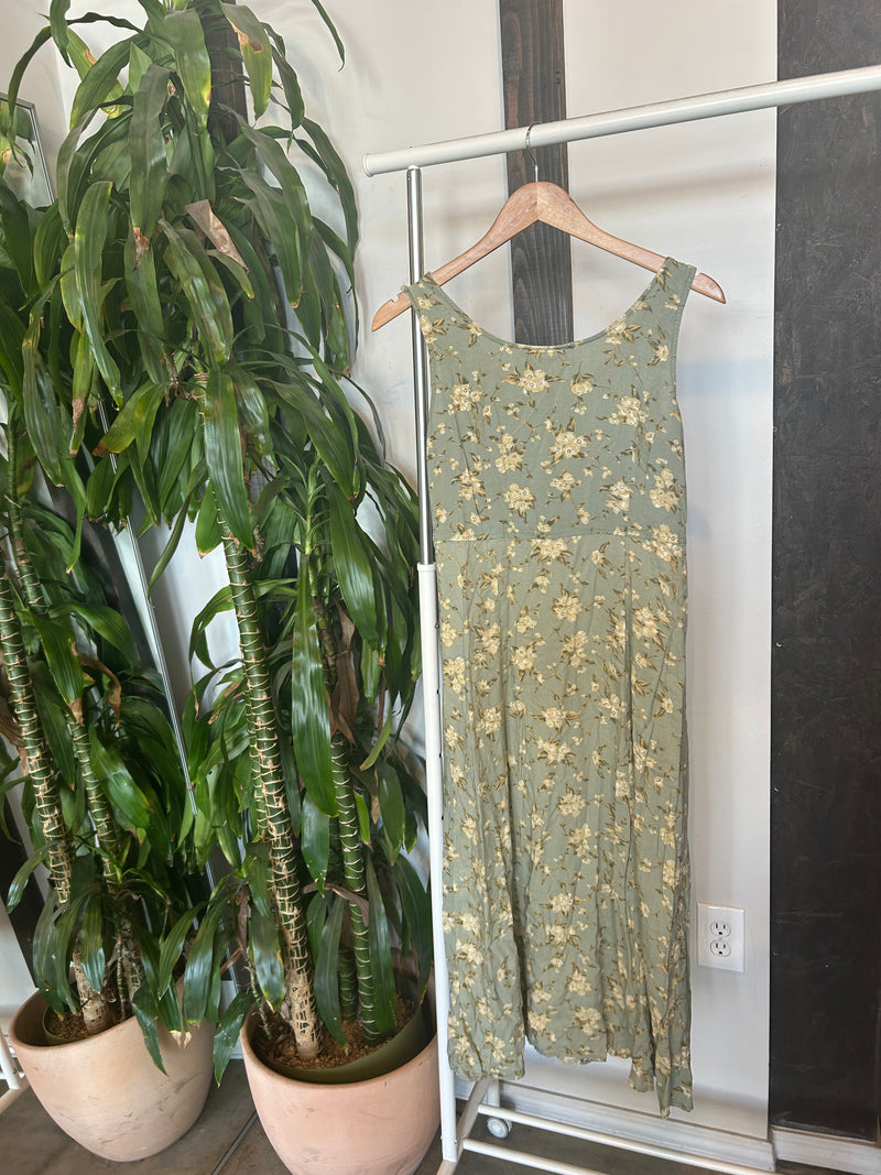 Vintage Olive and Floral Shift Dress