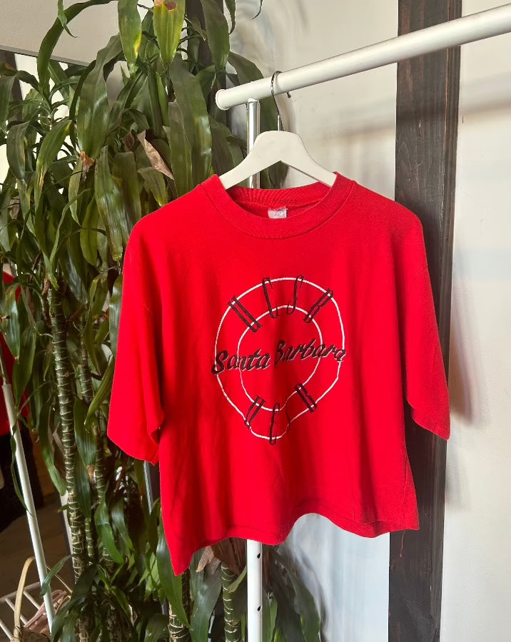 Vintage Red Cropped UCSB Tee