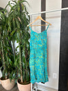 Vintage Teal Grass Printed Dress