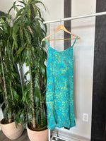Vintage Teal Grass Printed Dress