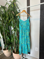Vintage Teal Grass Printed Dress