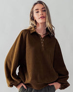 Chocolate Hailee Sherpa Henley Sweater