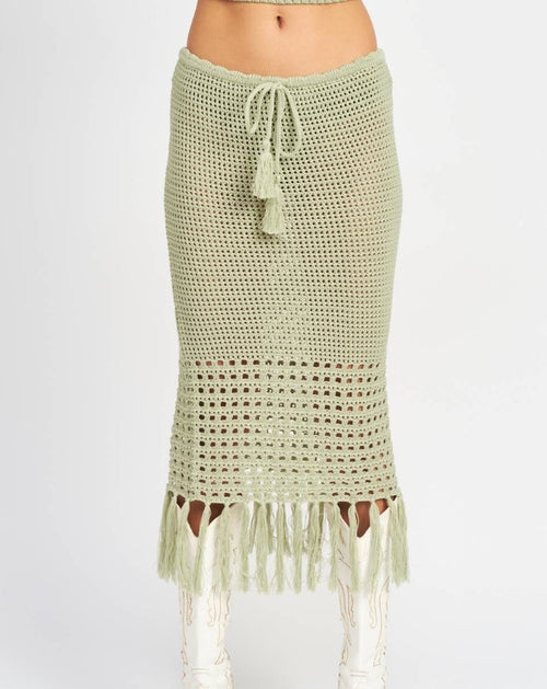 Sage Crochet Fringe Skirt