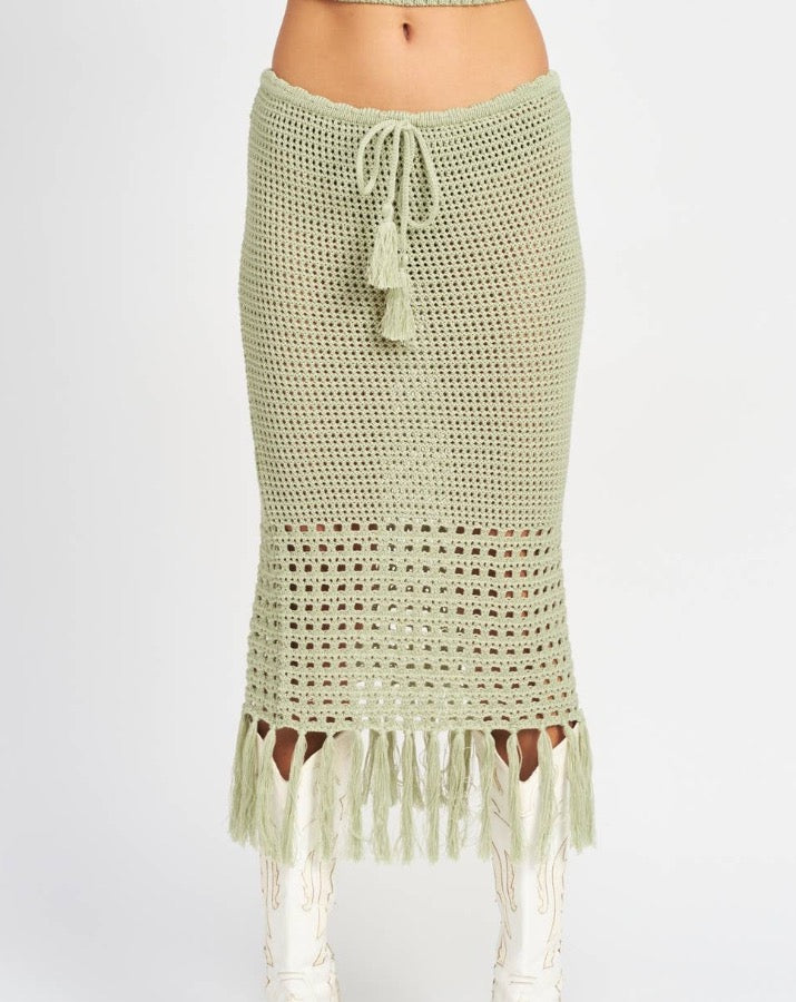 Sage Crochet Fringe Skirt