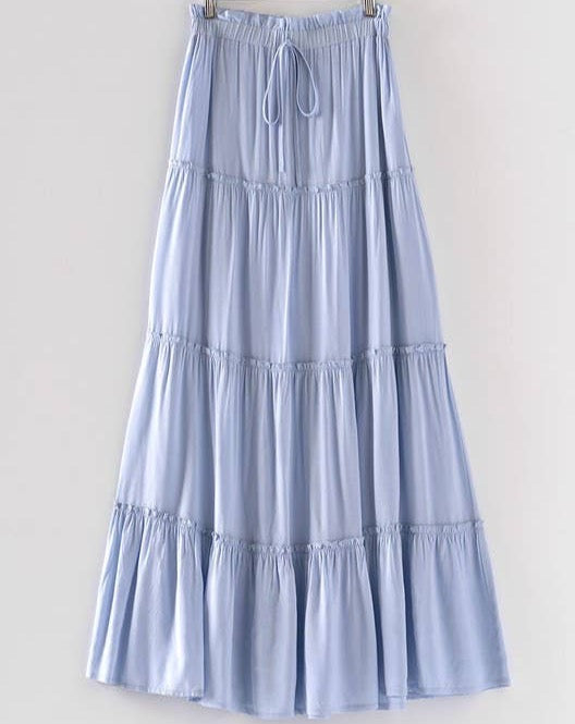 Blue Ruffle Tiered Drawstring Skirt