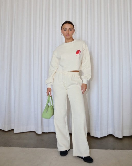 Cream Wide Leg Sweatpants