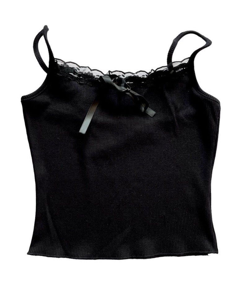 Black Lace Trim Satin Bow Cami Small