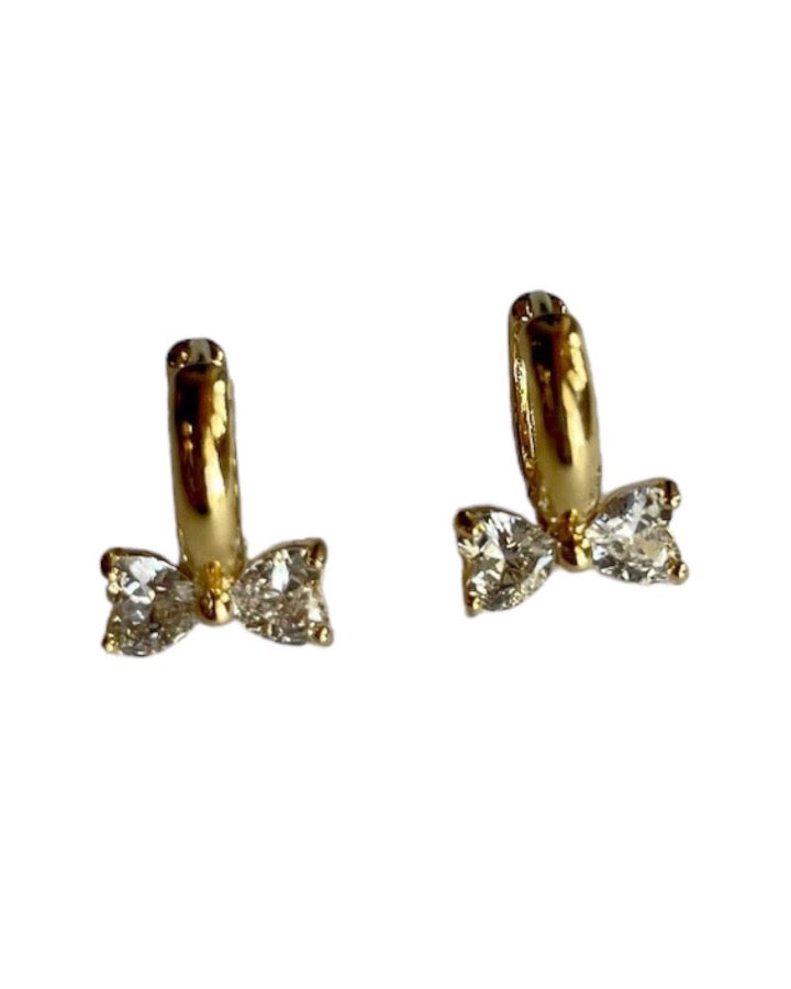 Gold CZ Bow Huggie Earrings