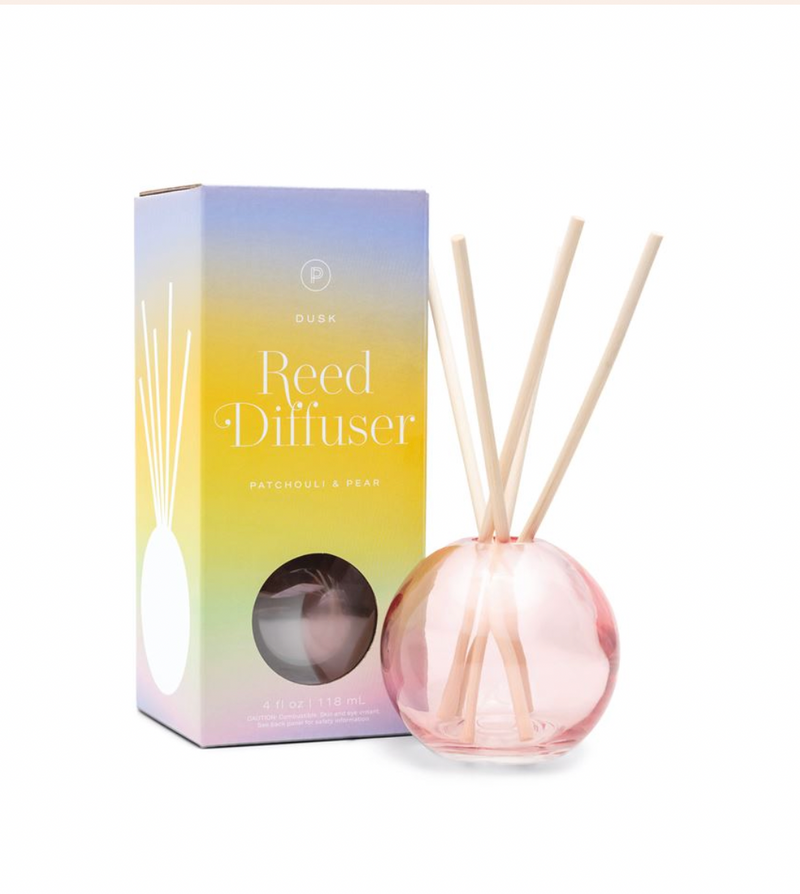 REALM 4 FL OZ PINK GLASS BUBBLE REED DIFFUSER - DUSK: PATCHOULI & PEAR