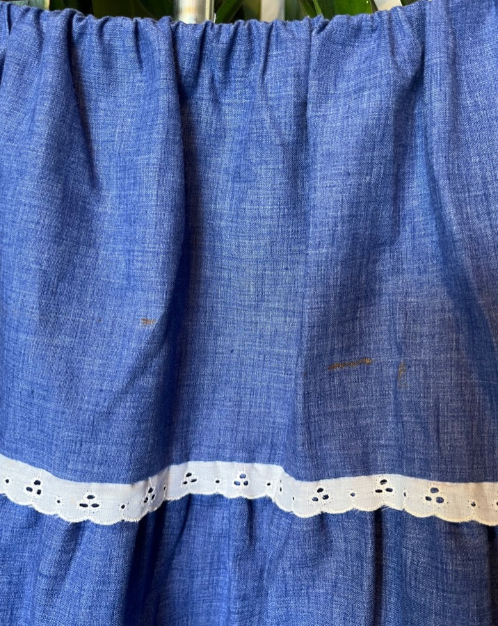 Vintage Tiered Lace Chambray Skirt