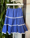 Vintage Tiered Lace Chambray Skirt