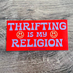 Thrifting is my Religion Bumper Sticker thrift smiley face