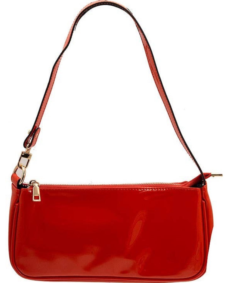 Patent Red Baguette Bag