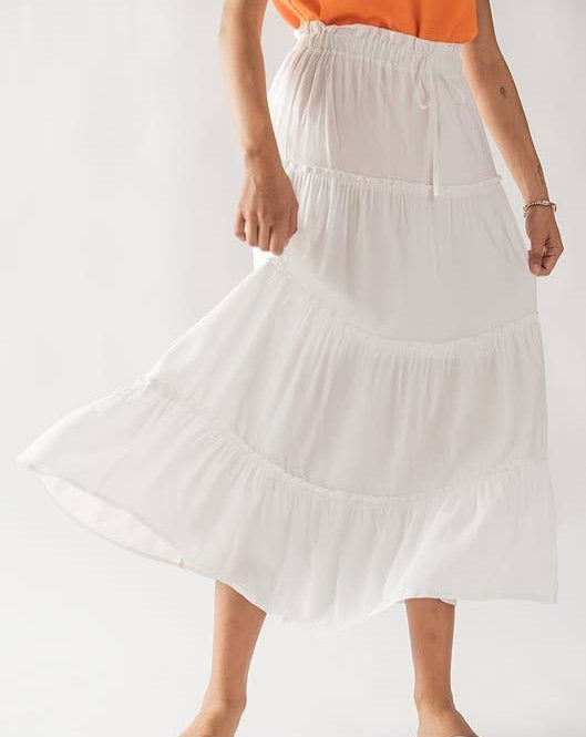 White Ruffle Tiered Drawstring Skirt