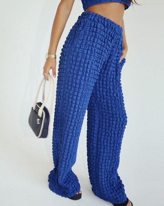 Cobalt Bubble Wide Leg Pants