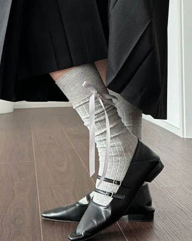 White Satin Bow Knee Socks