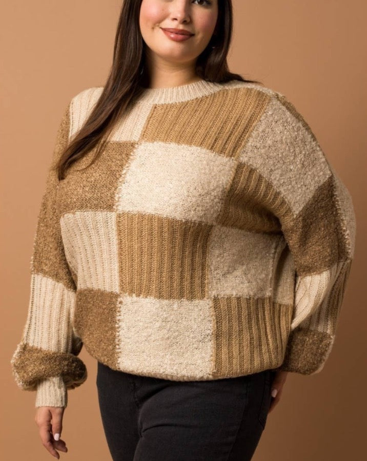 Plus Latte Checkered Sweater