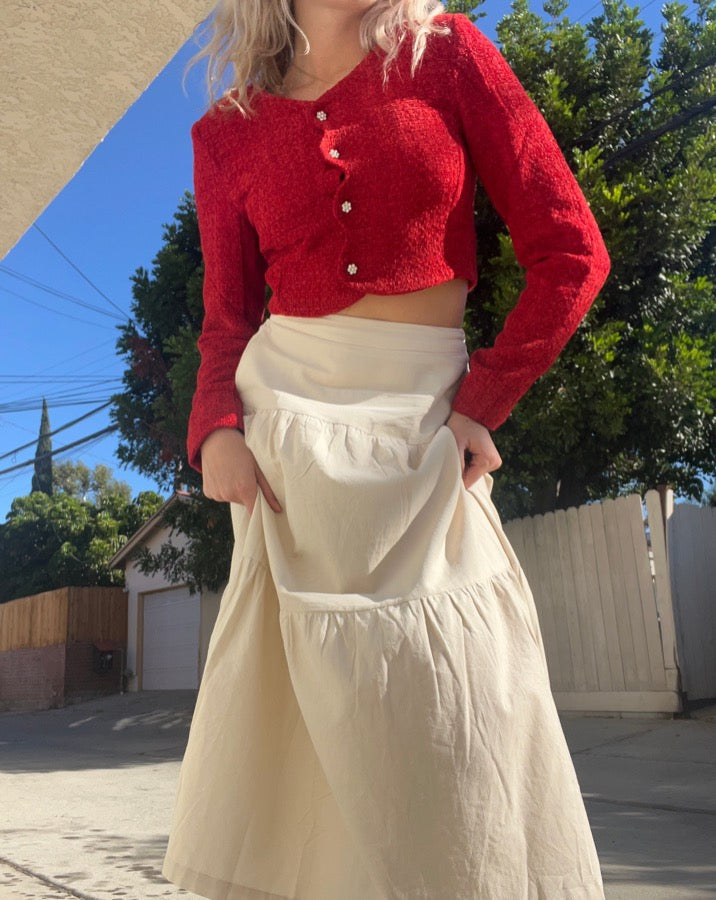Tiered Corduroy Midi Skirt