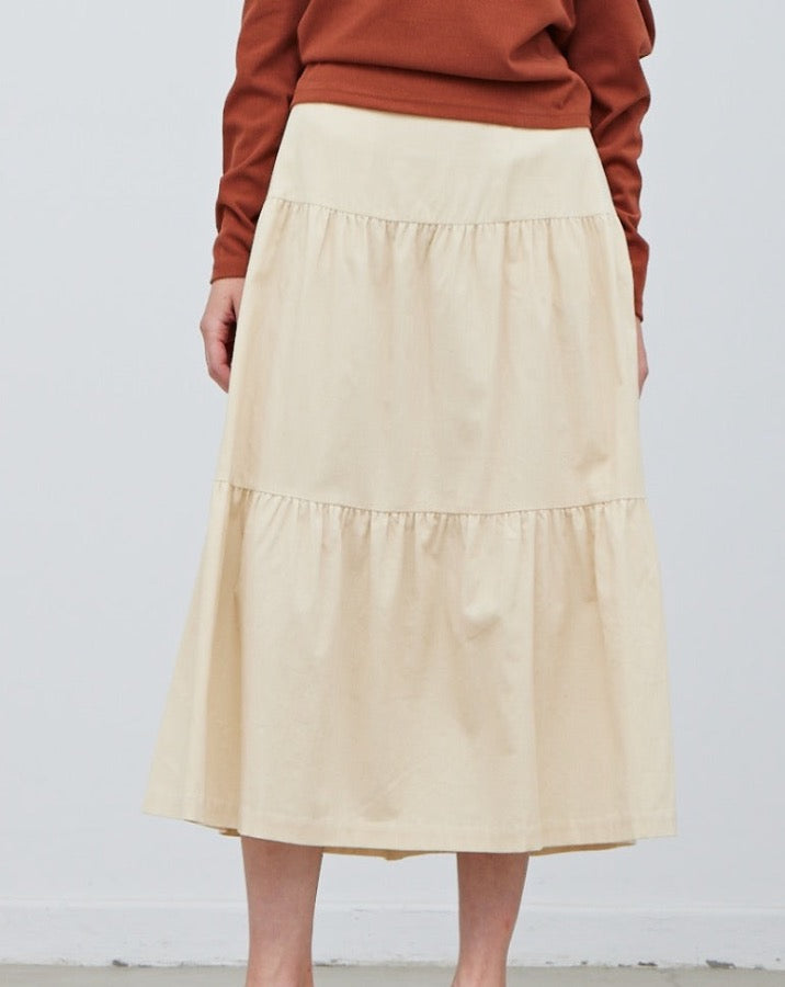 Tiered Corduroy Midi Skirt