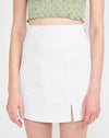 White Denim Slit Mini Skirt