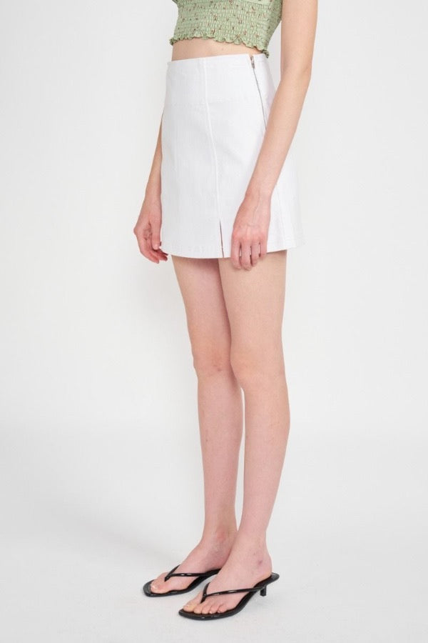 White Denim Slit Mini Skirt