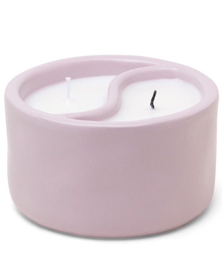 YIN & YANG 11 OZ. LAVENDER MATTE CERAMIC - VETIVER CARDAMOM (BLACK WICK) / EUCALYPTUS (WHITE WICK)
