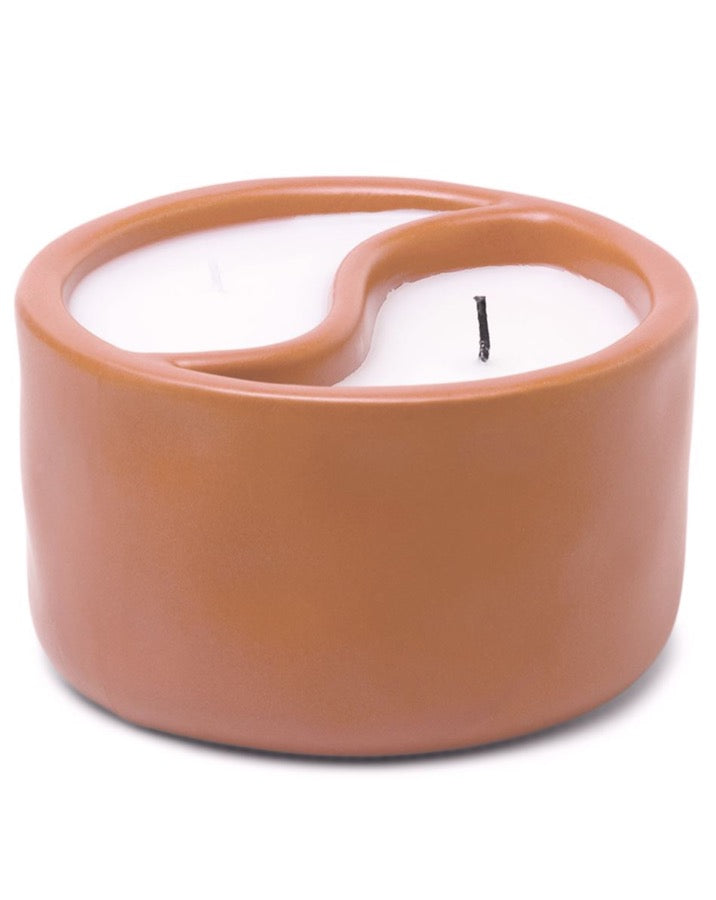 YIN & YANG 11 OZ. TERRACOTTA MATTE CERAMIC - GOLDEN COAST (BLACK WICK) / BERGAMOT (WHITE WICK)